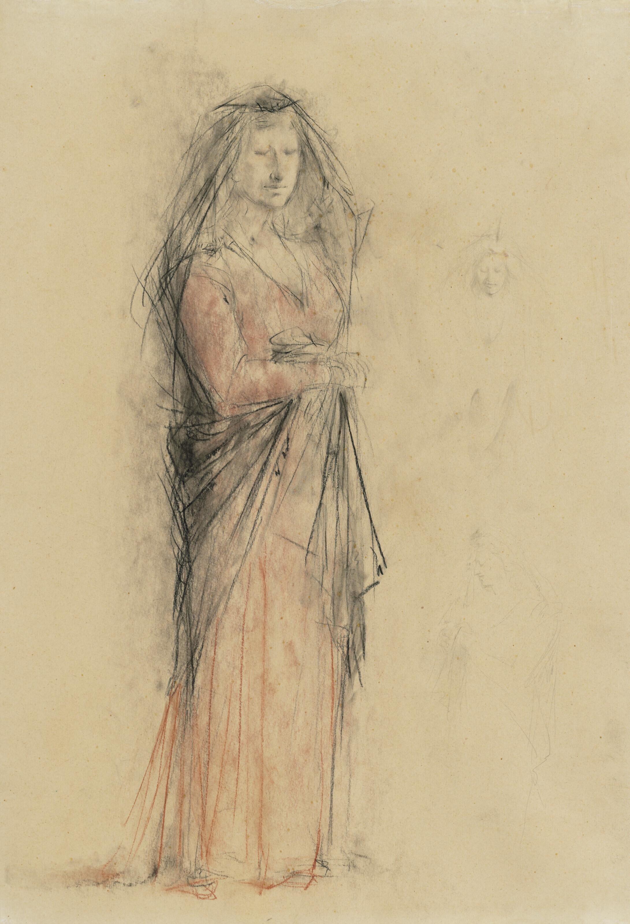 Giacomo Manzù - Figura intera eretta e velata sul capo