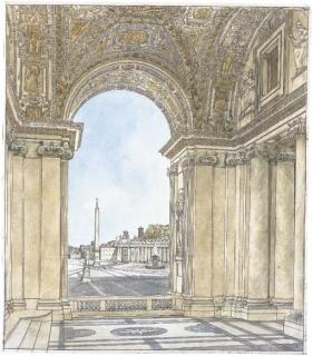 Giacomo Quarenghi - A view of the Piazza San Pietro, Rome looking south from the portico of the basilica