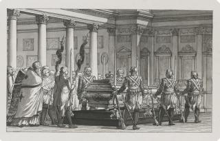Giacomo Quarenghi - The Lying-In-State Of The Emperor Paul I, With A Guard Of Honour, In A Neoclassical Interior