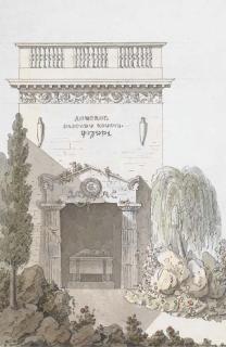Giacomo Quarenghi - Un mausolée avec un sarcophage dans un parc