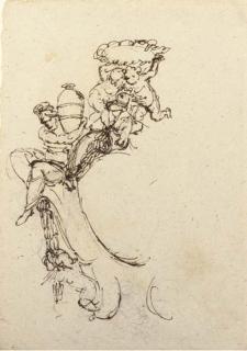 Giacomo Rossi - Projet pour un cartouche surmonté de trois putti tenant une couronne et une guirlande