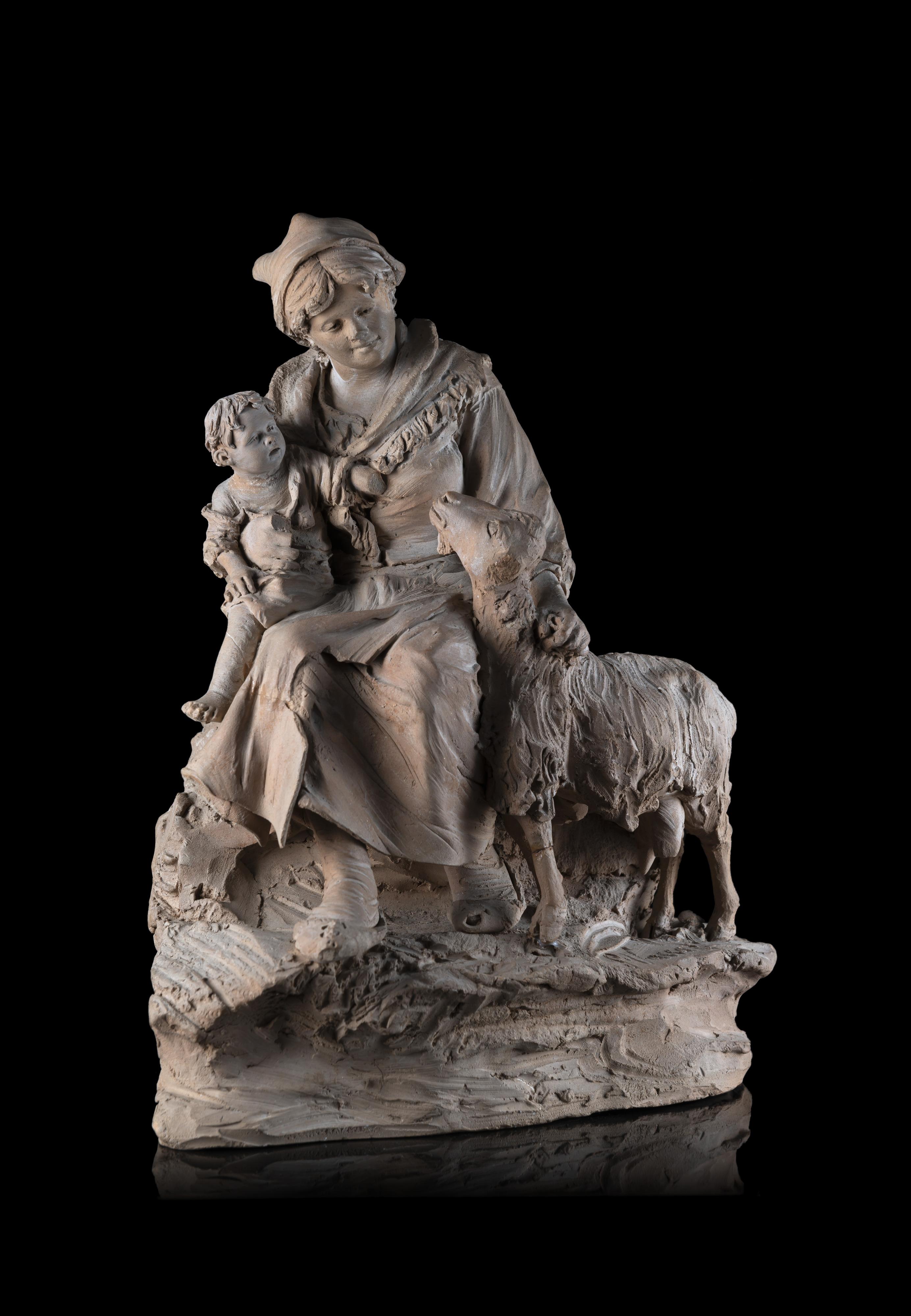 Giacomo Vaccaro - Contadina seduta con capretta e bambino