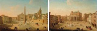 Giacomo van Lint - Roma, Piazza Del Popolo; E Roma, Veduta di Piazza Del Pantheon