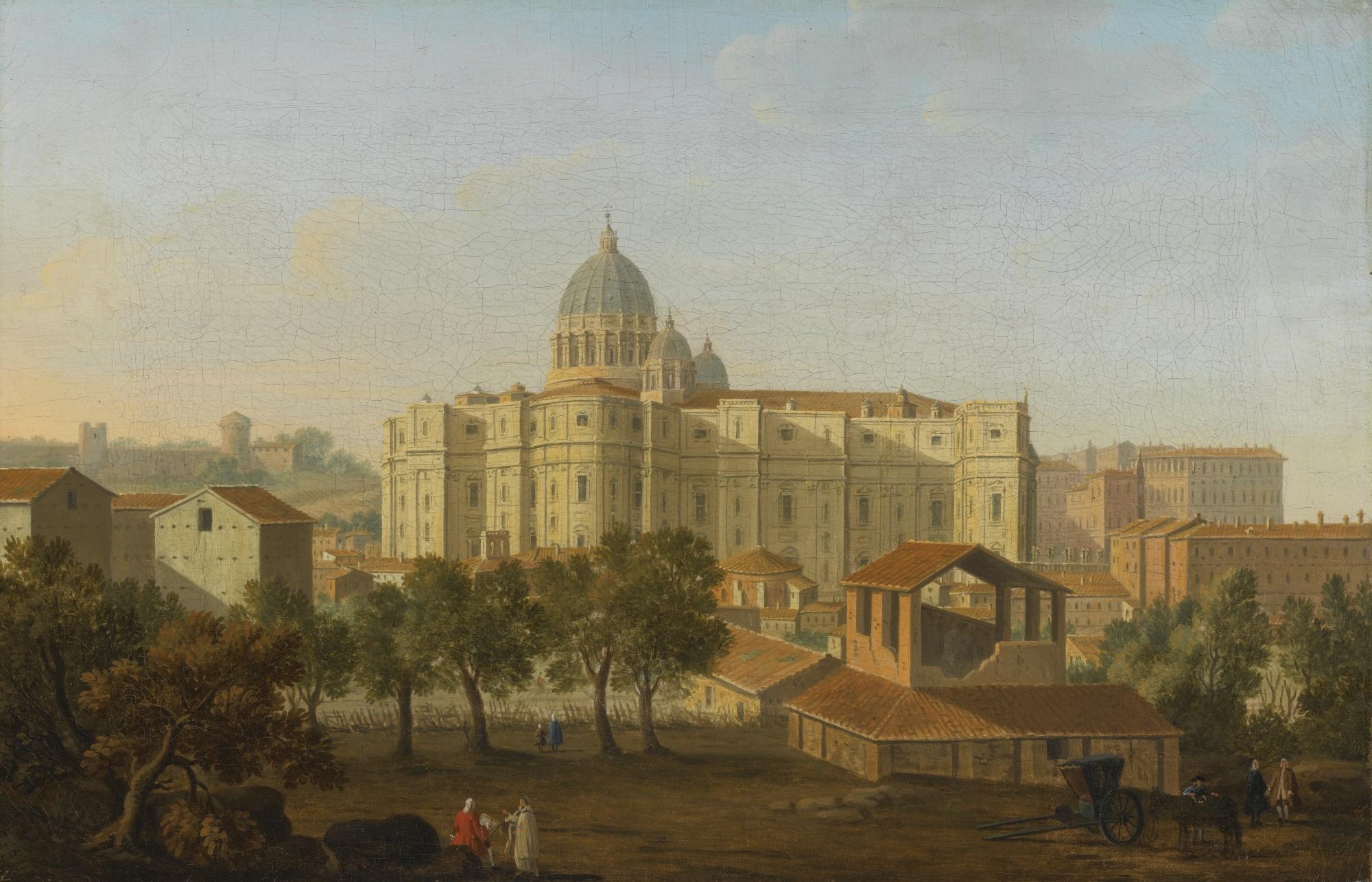 Giacomo Van Lint - Rome, A View Of The Apse Of Saint Peter\'S, With An Artist Sketching In The Foreground