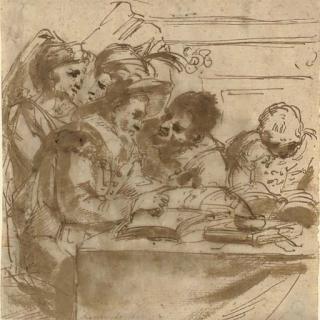 Gian Antonio Burrini - A group of figures at a table reading books