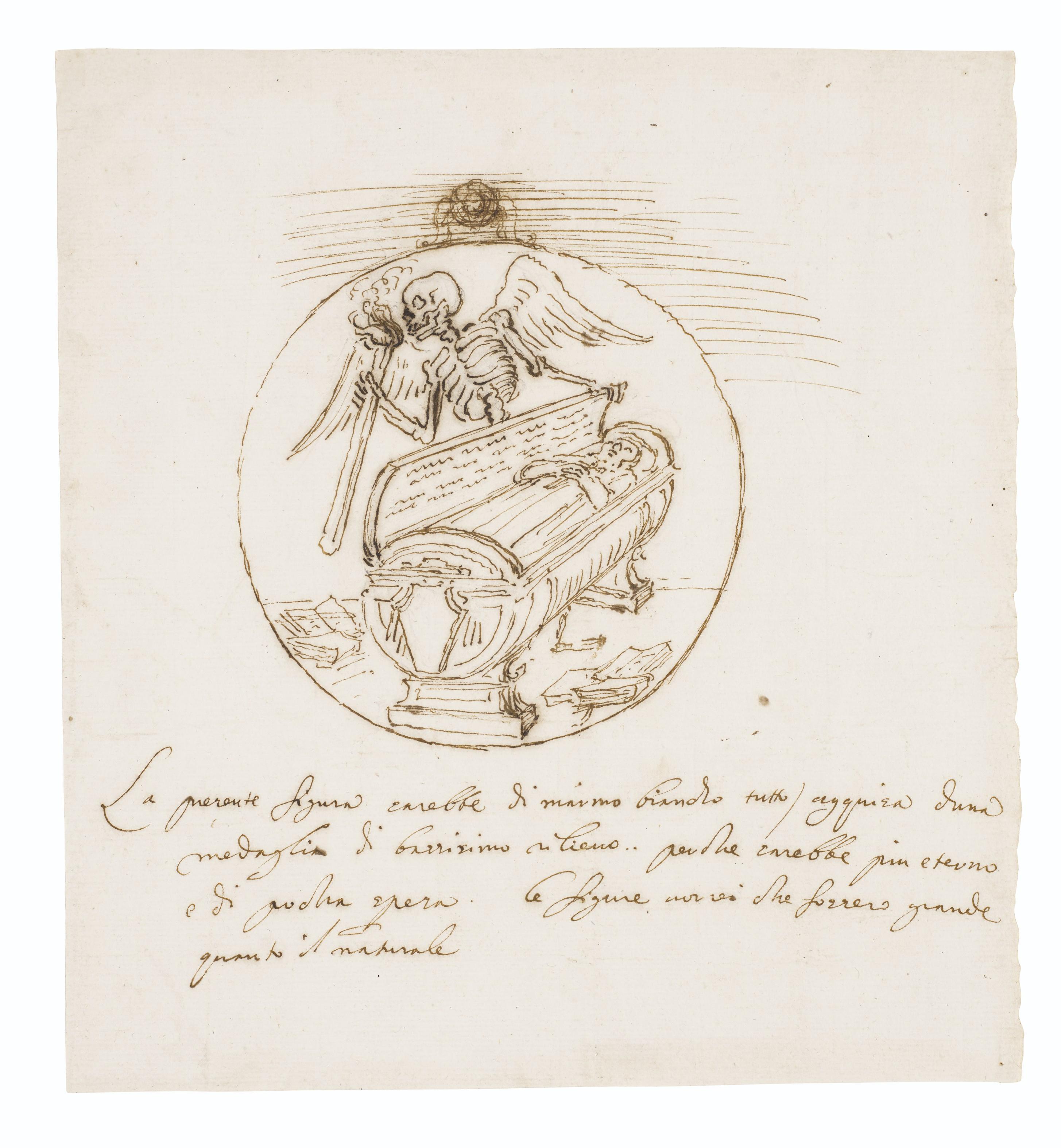 Gian Lorenzo Bernini - Design for a funerary medallion with Death standing by a sarcophagus