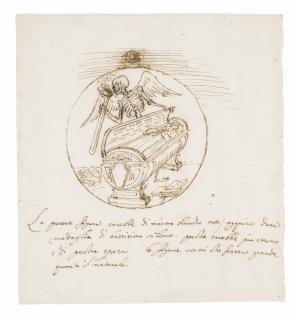 Gian Lorenzo Bernini - Design for a funerary medallion with Death standing by a sarcophagus