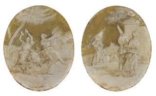 Giandomenico Tiepolo - A Baccanale With Two Women Dancing In A Landscape; And Pulcinella With Two Other Figures From The Commedia Dell\'Arte In A Landscape