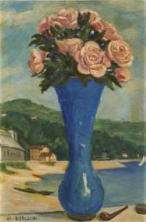 Gianfilippo Usellini - Vaso blu e rose