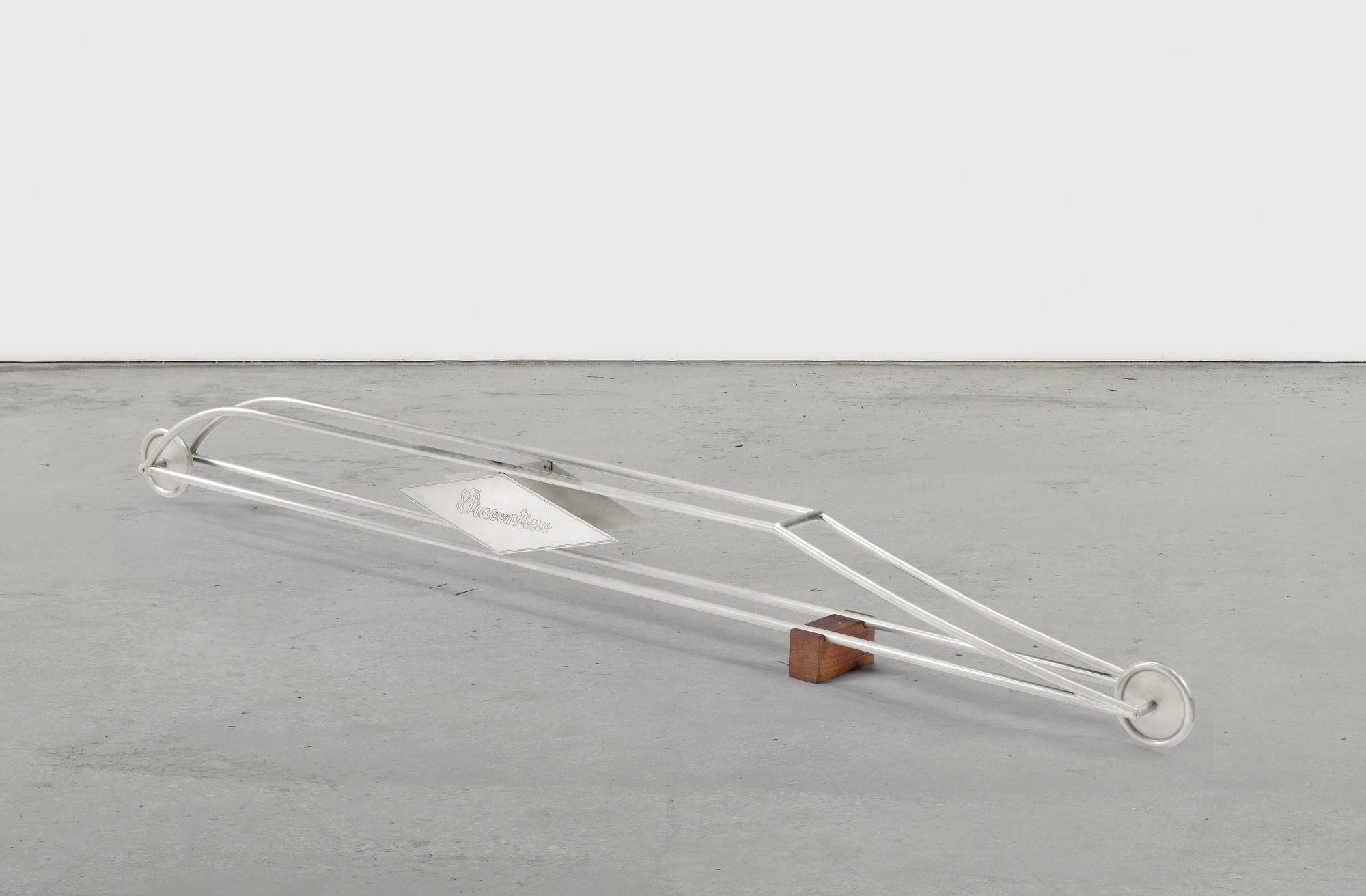 Gianni Piacentino - Mono Nickel Vehicle Ii (Rhomboid Plates)\'\'Nickel-Plated Iron Tube, Brass And Bronze, Mahogany Stand. Executed In 1971