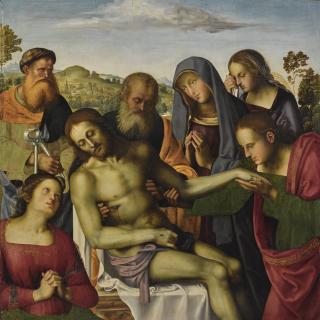 Giannicola Di Paolo - The Entombment Of Christ, With The Virgin, Mary Magdalene, Nicodemus, Saint John The Evangelist, And Other Saints