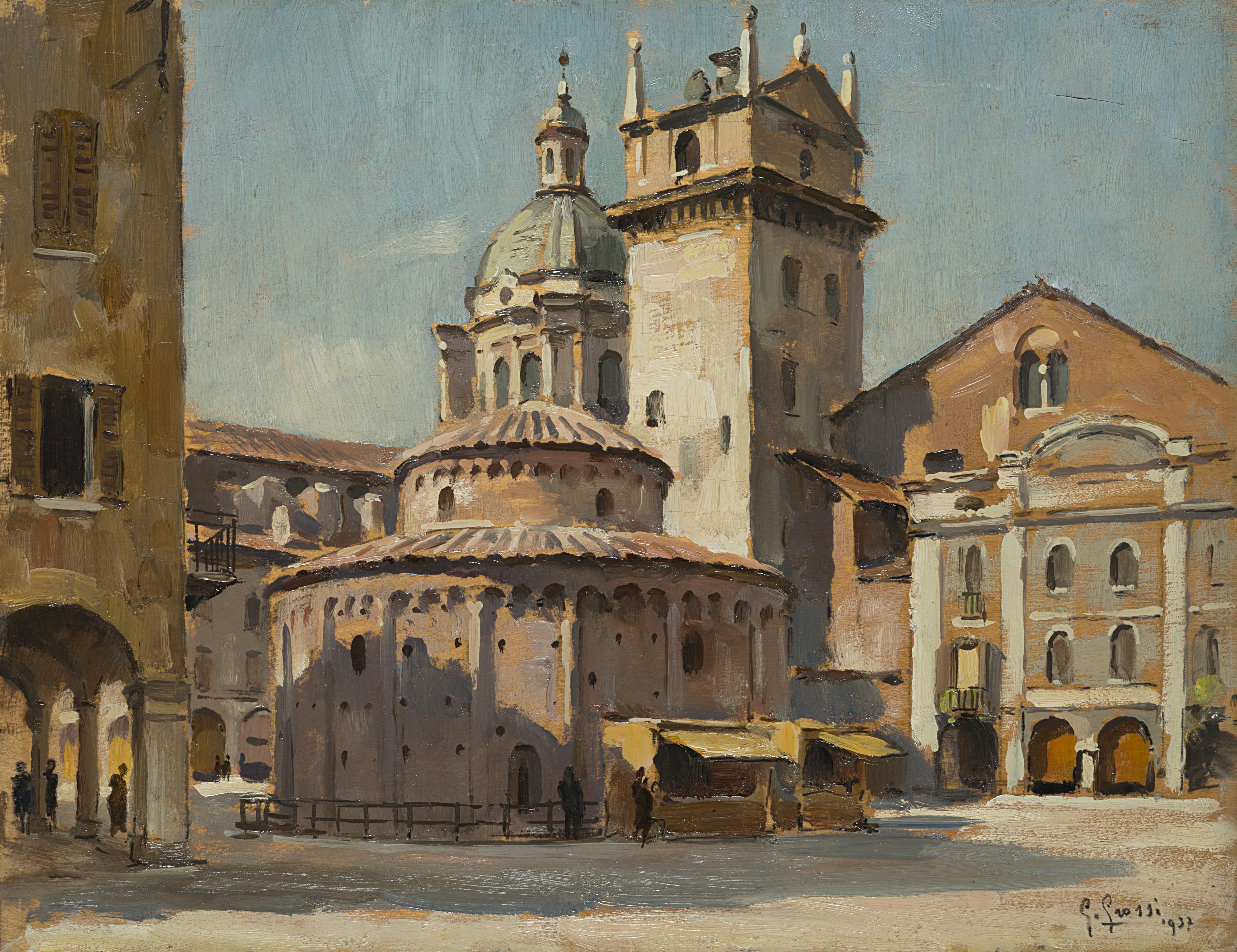 Giannino Grossi - Mantova. Rotonda di San Lorenzo, Torre dell\'orologio, cupola di Sant\'Andrea