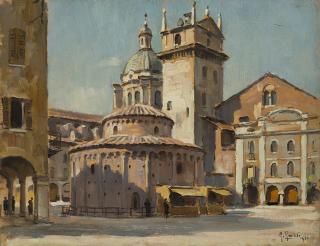 Giannino Grossi - Mantova. Rotonda di San Lorenzo, Torre dell\'orologio, cupola di Sant\'Andrea