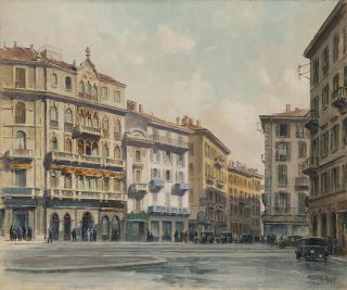 Giannino Grossi - Via Durini all\'angolo di Corso Vittorio Emanuele - a destra di Via Montenapoleone