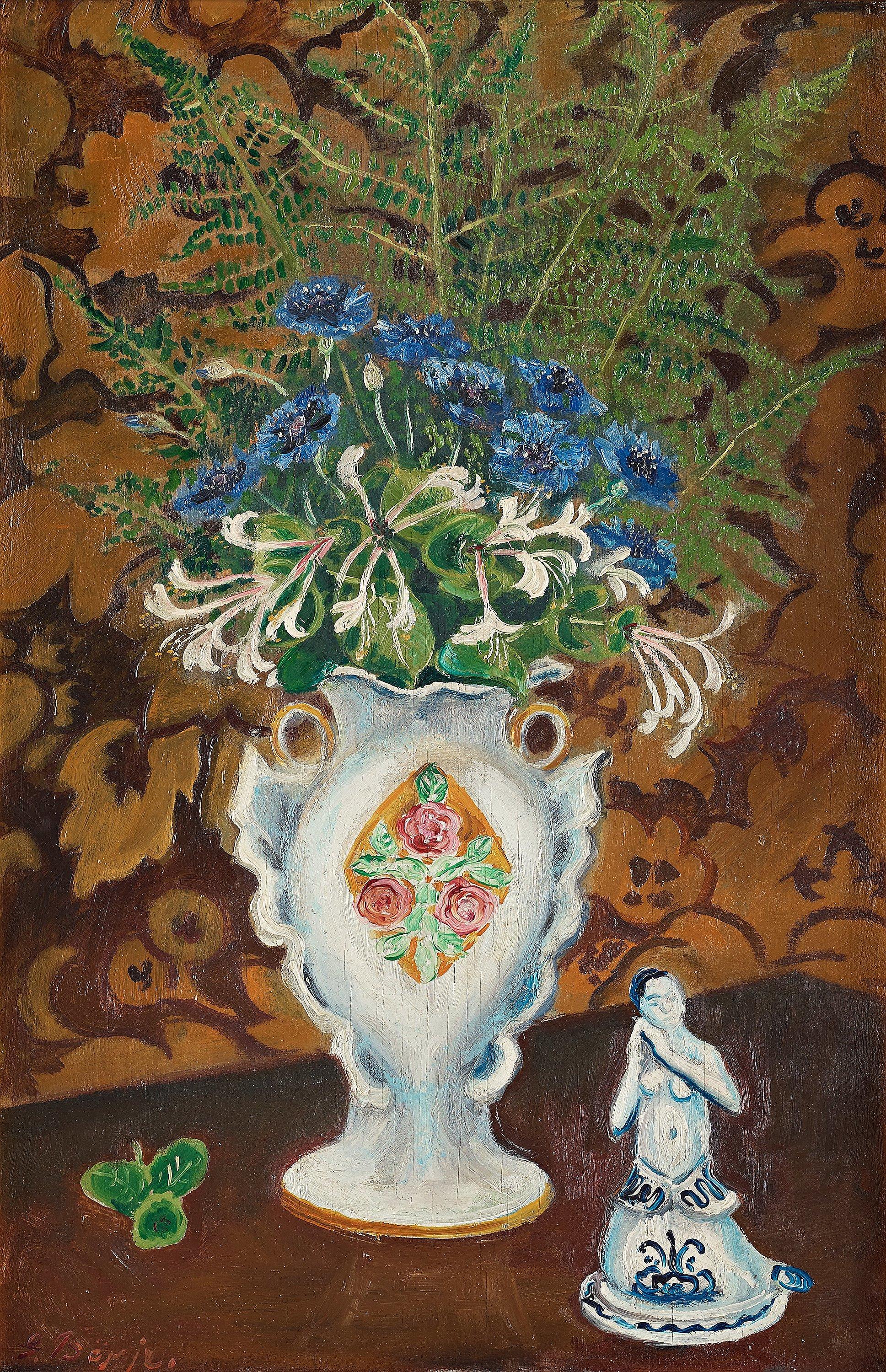 Gideon Börje - Still life with fern, blue bell and honeysuckle.
