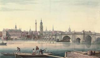 Gideon Yates - View of Old London Bridge from the south bank looking towards Fishmongers Hall and The Monument (illustrated); and View of Old London Bridge from Chamberlain\'s Wharf, Tooley Street, looking north