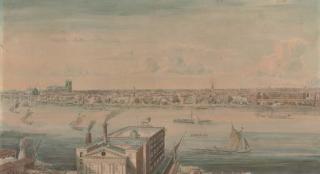 Gideon Yates - View of Waterloo Bridge, eastwards from the north bank of the Thames, St. Paul\'s beyond; and View from above Goding\'s New Lion Ale Brewery looking towards Westminster Abbey and the north bank of the Thames (illustrated)