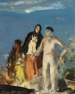 Gifford Beal - Figures waiting on the shore