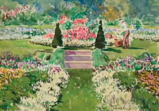 Gifford Beal - Summer Garden with Gardener