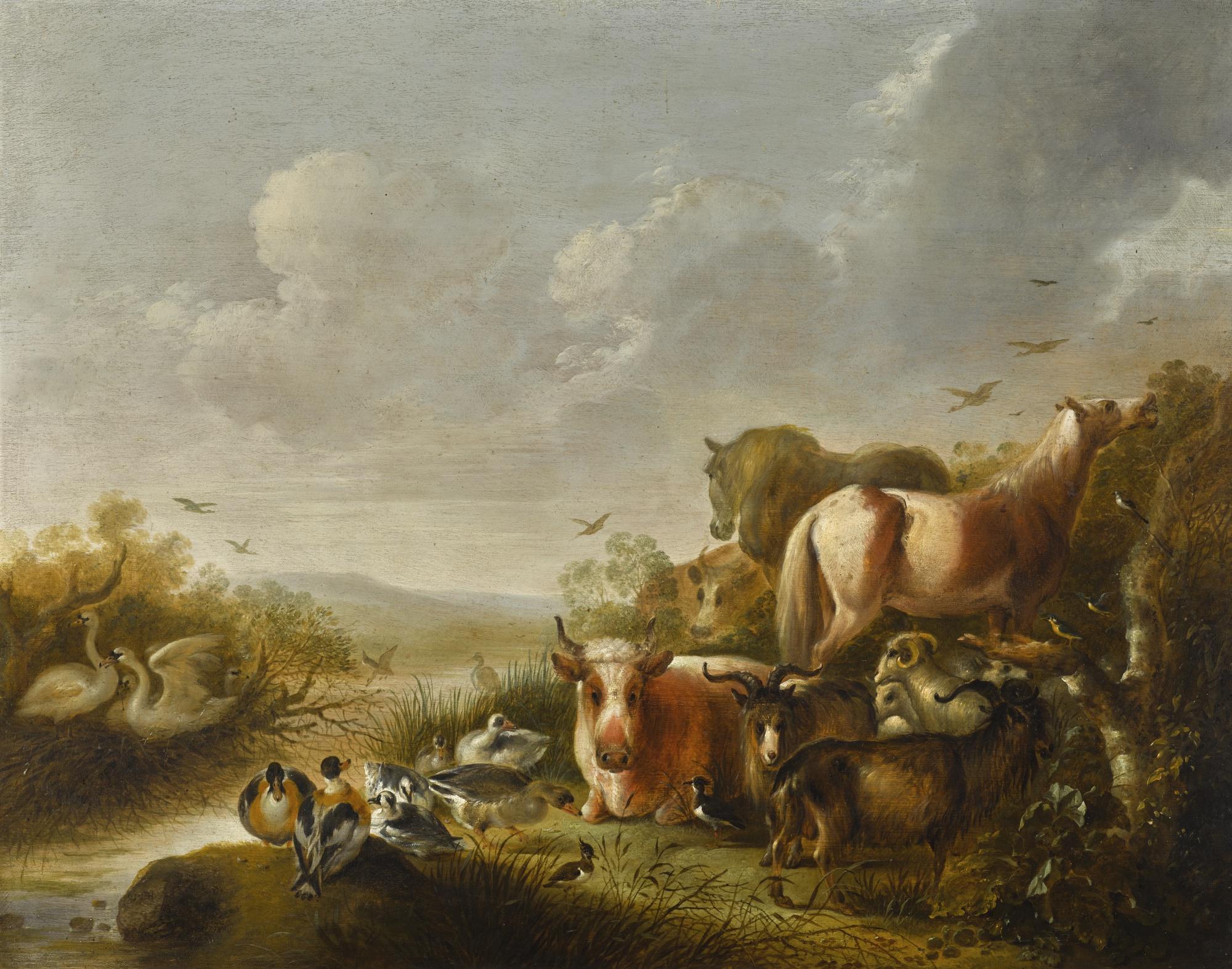 Gijsbert Gillisz. De Hondecoeter - Animals In A Landscape