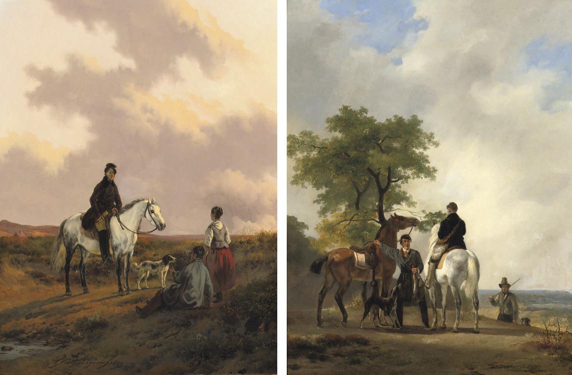 Gijsbertus Craeyvanger - A Good Day\'S Hunting; And A Horseman Conversing With Travellers