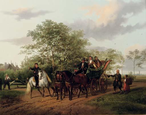 Gijsbertus Craeyvanger - A halted carriage with Utrecht in the distance