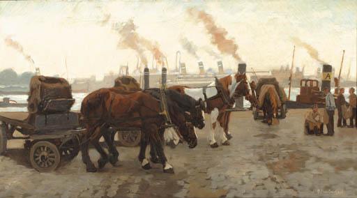Gijsbertus Johannes Van Overbeek - A horse-drawn carriage along the Maas, Rotterdam