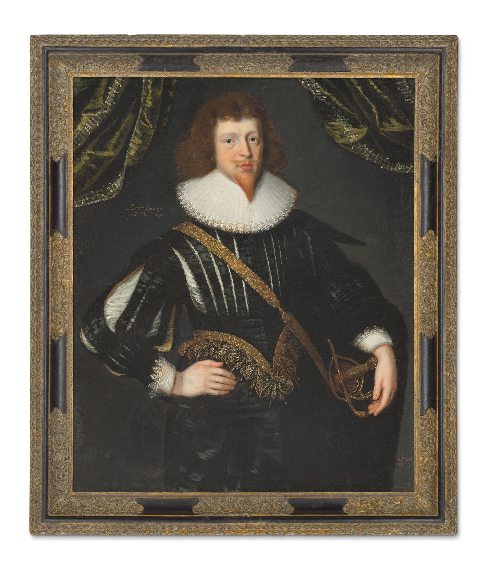 Gilbert Jackson - Portrait of a gentleman, traditionally identified as Sir Frederick Villiers, three-quarter-length, in a slashed black doublet and collar