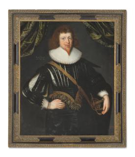 Gilbert Jackson - Portrait of a gentleman, traditionally identified as Sir Frederick Villiers, three-quarter-length, in a slashed black doublet and collar