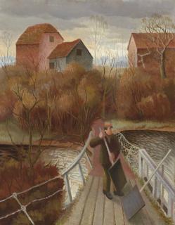 Gilbert Spencer, R.A. - Man at a sluice gate on the Thames