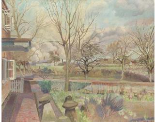 Gilbert Spencer, R.A. - The artist\'s garden, Burdens Farm House