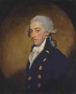 Gilbert Stuart - Portrait of a gentleman, traditionally identified as William Taylor, half-length, in a blue coat and white cravat, in a feigned oval