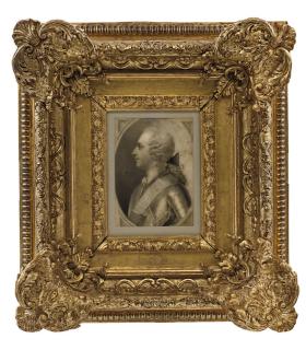 Giles Hussey - Portrait of Prince Charles Edward Stuart (1720-1788) \'The Young Pretender\', small half-length, in profile to sinister, in armour and a sash, in a feigned oval