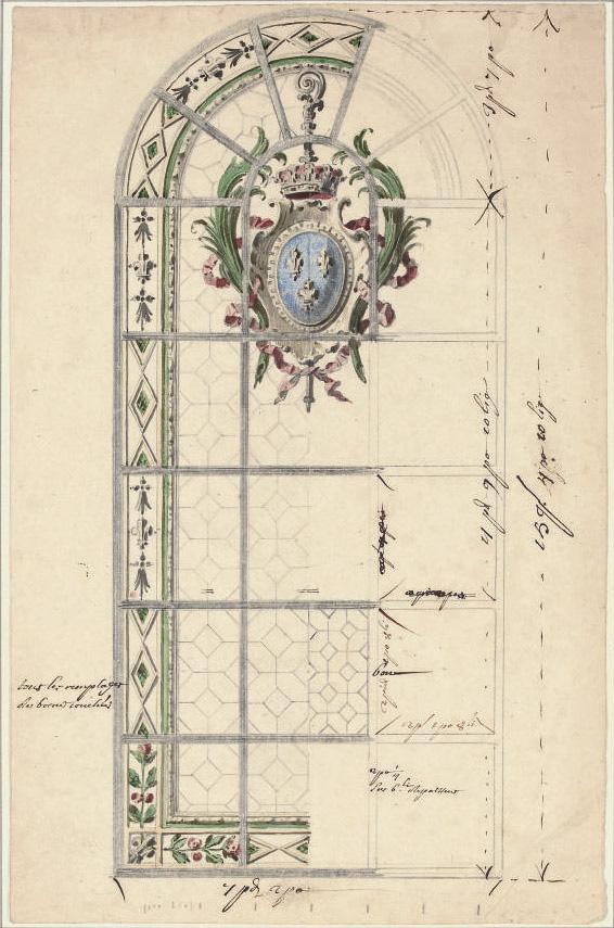Gilles-Marie Oppenord - Design for a stained-glass window with the arms of France in a crowned cartouche