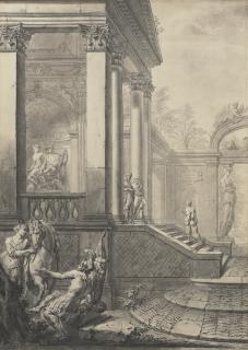 Gilles-Marie Oppenordt - Architectural capriccio with soldiers in the foreground