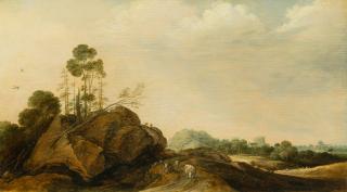 Gillis Claesz. D‘ Hondecoeter - Felsige Landschaft mit Vieh und Reisenden auf einer Landstraße