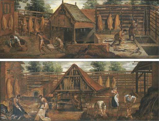 Gillis Mostaert I - Men at work in tanneries