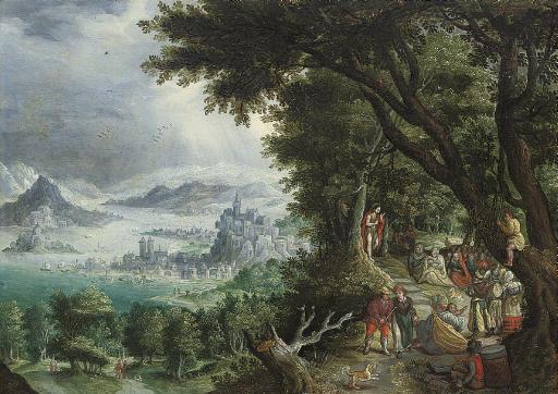 Gillis Mostaert - An Extensive Mountainous Landscape With The Predication Of Saint John The Baptist