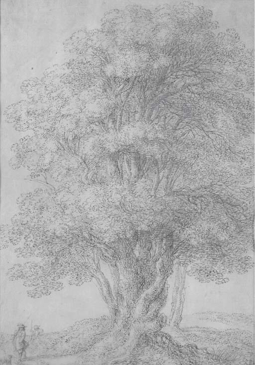 Gillis Neyts - Deux chasseurs et un chien près d\'un arbre