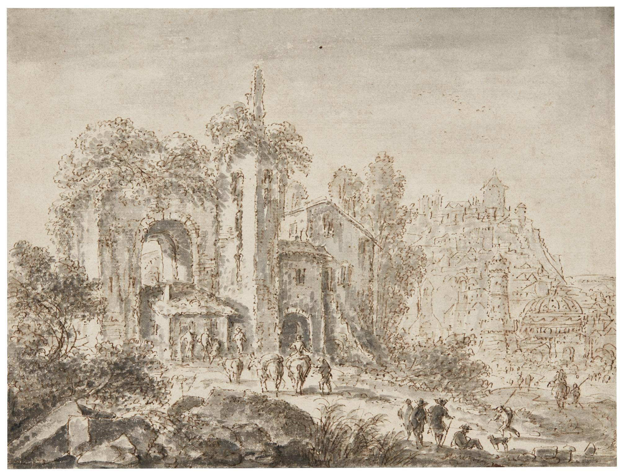 Gillis Neyts - Travellers Amongst Ruins, A Fantasy Landscape To The Right, Possibly Alluding To Jerusalem