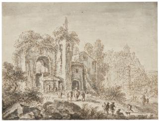 Gillis Neyts - Travellers Amongst Ruins, A Fantasy Landscape To The Right, Possibly Alluding To Jerusalem