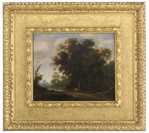 Gillis Peeters - A wooded landscape with cattle by a watering hole