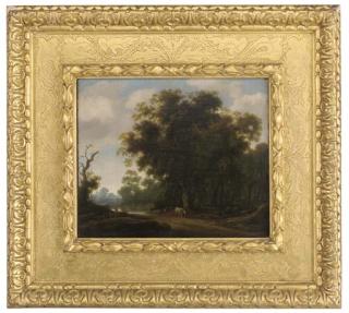 Gillis Peeters - A wooded landscape with cattle by a watering hole