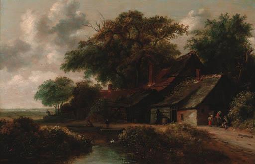 Gillis Rombouts - Peasants resting before a riverside cottage