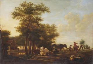 Gillis Smak Gregoor - A pastoral scene with peasants and their cattle