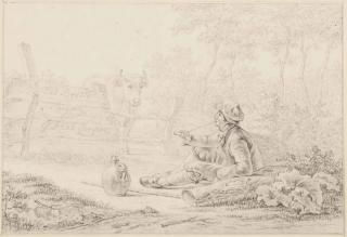 Gillis Smak Gregoor - Design For A Title Page: A Seated Peasant Smoking A Pipe By A Fenced Field With A Cow; And Five Further Studies Of Friesian Cattle (Pl. 5)