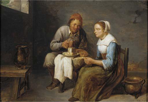 Gillis Van Tilborch - A couple sitting and having a meal
