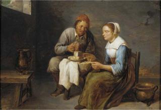 Gillis Van Tilborch - A couple sitting and having a meal