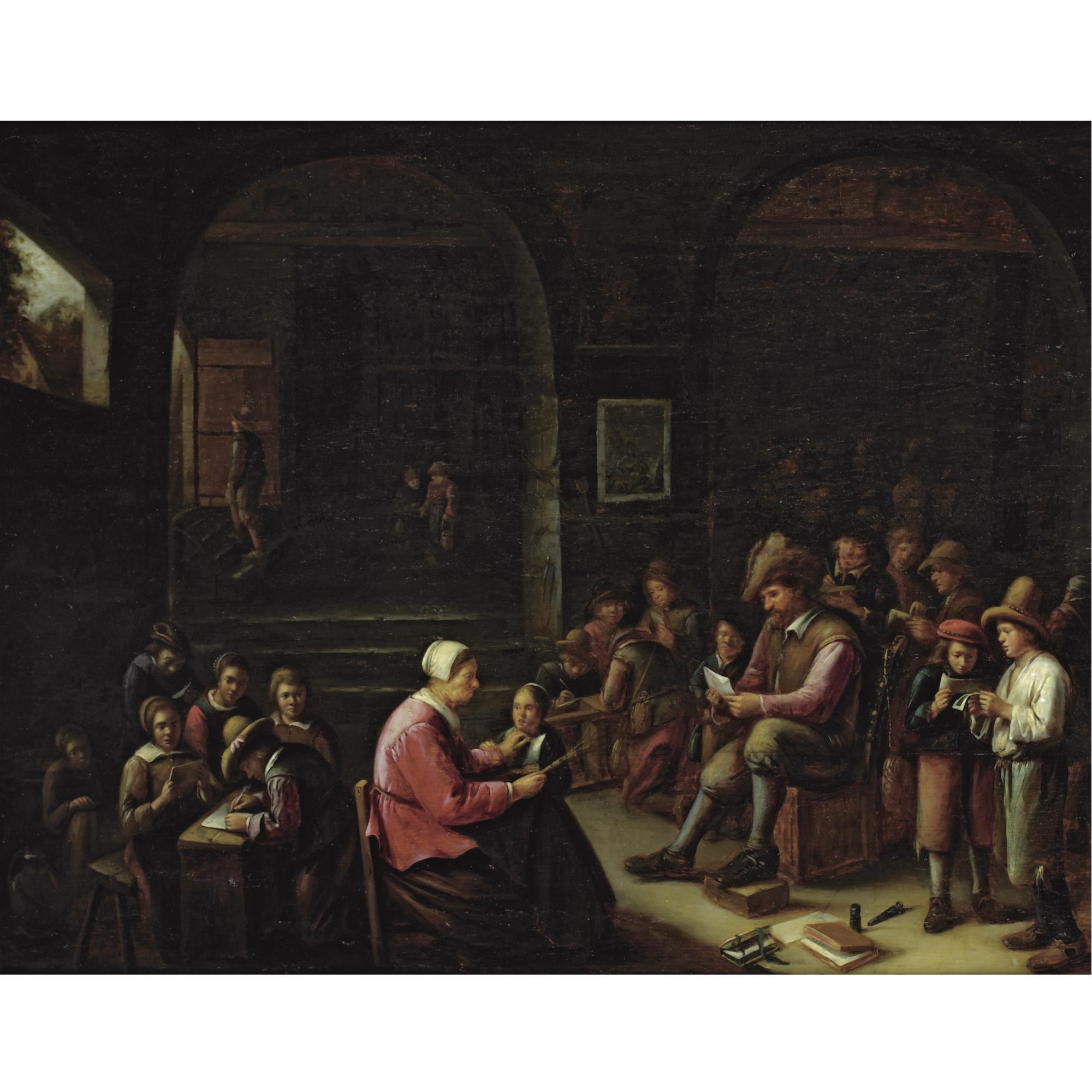 Gillis van Tilborgh - A Classroom Interior With A Schoolmistress Scolding A Pupil