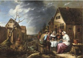 Gillis van Tilborgh - Peasants Eating And Drinking Before An Inn